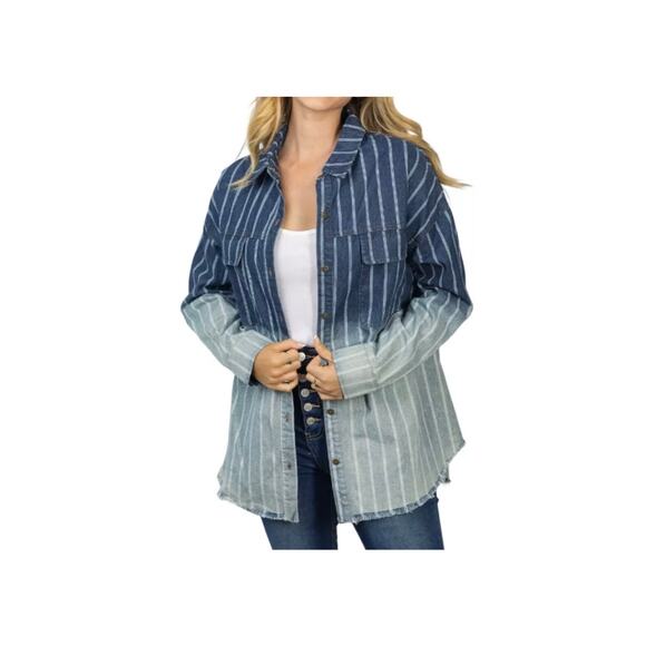 White Birch Denim Perfection Can't Be Tamed Button Down Shacket Tunic Ombre 1X - Picture 2 of 13